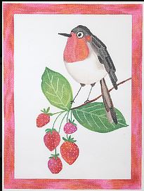Bird with Strawberry Branch 