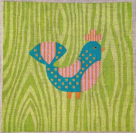 Mod Bird - Green Wood-grain Background 