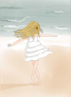 Little Girl Twirling on Beach