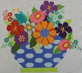 Flowers in Blue and Green Vase