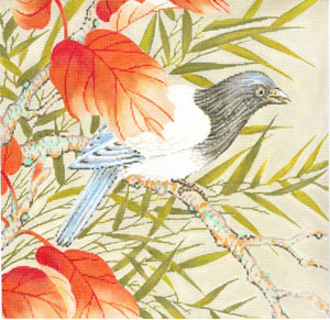 Bird with Orange Leaves