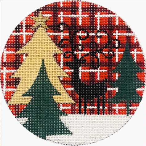 Reindeer and Trees on Plaid