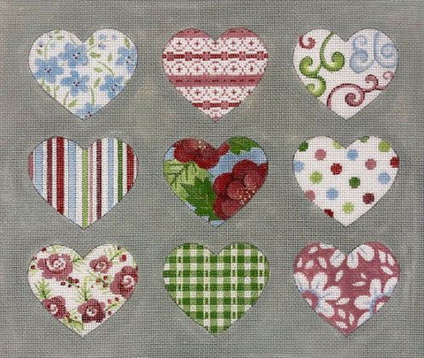 Patterned Hearts on Gray