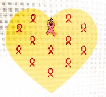 Pink Ribbon Heart - Yellow