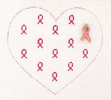 Pink Ribbon Heart - White