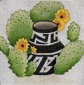 Black and White Pot w/Prickly Pear