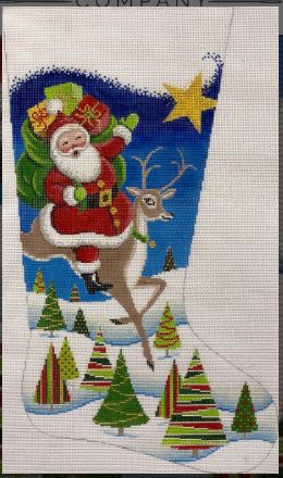 Santa on Reindeer Stocking