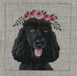 Black Poodle w/Floral Crown