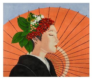 Geisha w/Orange Umbrella