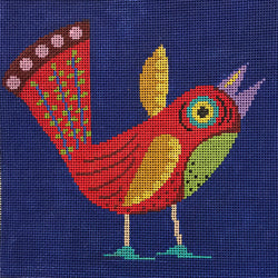 Red Bird on Blue Background