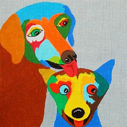 Dog 2 Friends on Gray 8x8