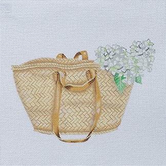 Market Basket Tote w/White Hydrangea