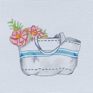 French Stripe Tote w/Flowers
