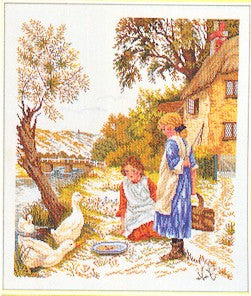 Girls Feeding Ducks