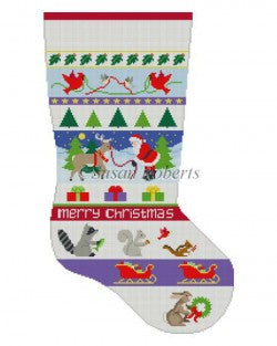 Santa and Animals Stripe Stocking