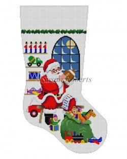 Sitting Santa in Front of Window Stocking