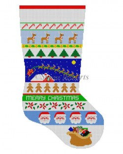 Sleigh Over Roof Top Stripe Stocking