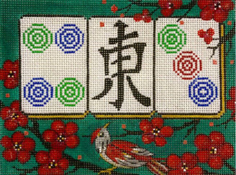 Cherry Blossoms on Green Mah Jongg