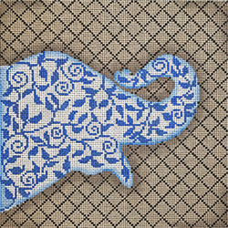 Elephant Profile - Blue Leaves