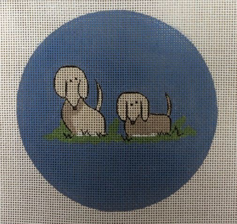 Two Pups in Grass - Blue