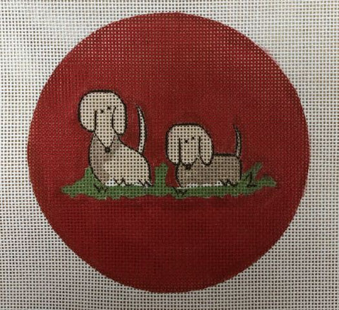 Two Pups in Grass - Red