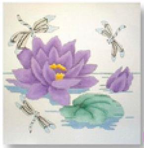 Purple Waterlily and Dragonfly