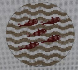 5 Little Fish on Wave -  Red/Khaki