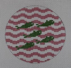 5 Little Fish on Wave -  Green/Pale Pink