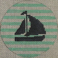 Sailboat on Stripe -  Navy/Seafoam