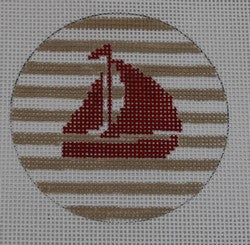 Sailboat on Stripe - Red/Khaki