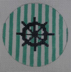 Ship Wheel on Stripe -  Navy/Seafoam