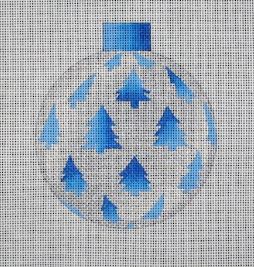 Silver w/Blue Trees Christmas Ball