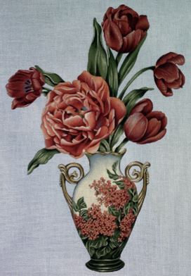 Tulips on Red Vase