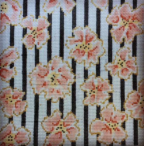 Coral Flowers Black Stripes
