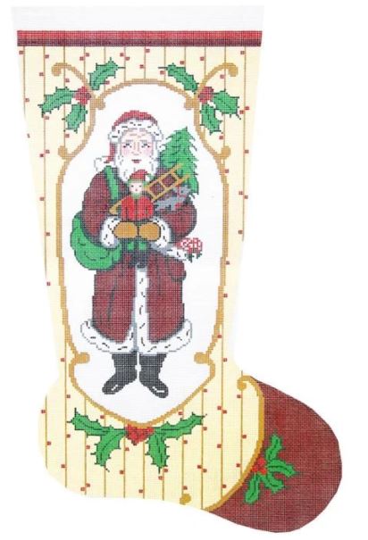 Old Time Santa/Dark Red Stocking