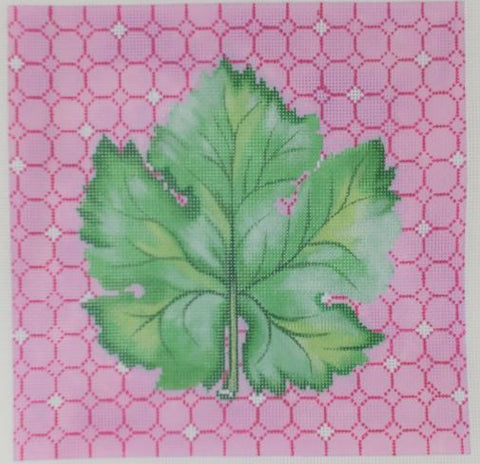 Botanical - Single Leaf on Pink Ring Pattern
