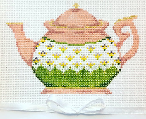 Coral and Green Teapot