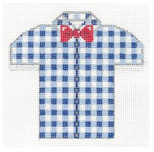 Mens Shirt - Blue/White Gingham w/Red Bowtie