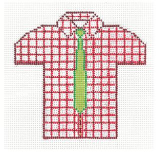 Mens Shirt - Red/White Check w/Green Tie