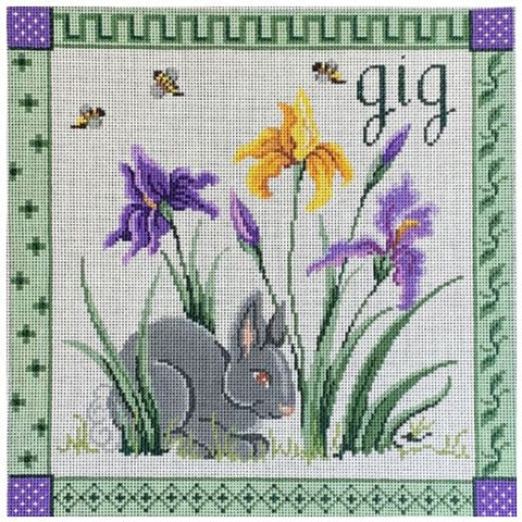 Gray Bunny in Iris Garden