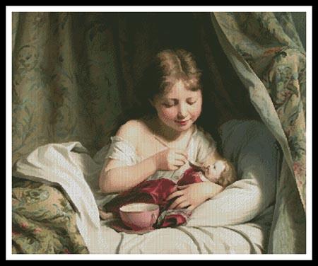 Girl Feeding her Doll  (Fritz Zuber-Buhler)