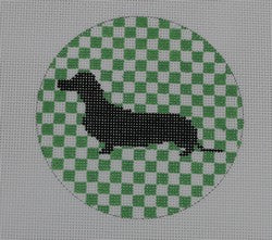 Dachshund on Grass Green Check