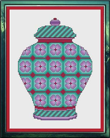 Lavender and Sea Green Floral Ginger Jar