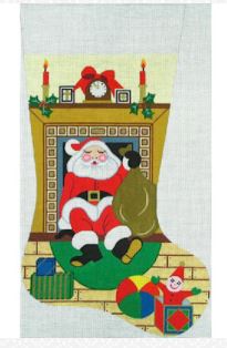 Santa in Fireplace Stocking