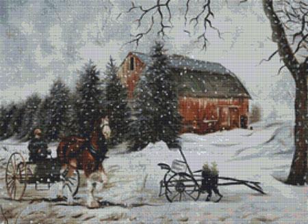Winter Farm Painting