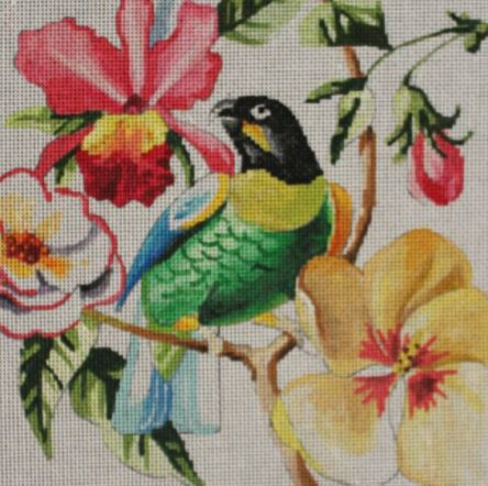 Floral w/Green Bird