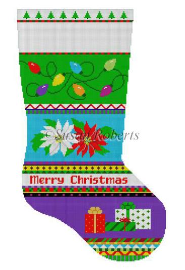 Bold Stripe Lights/Poinsettias/Presents Stocking