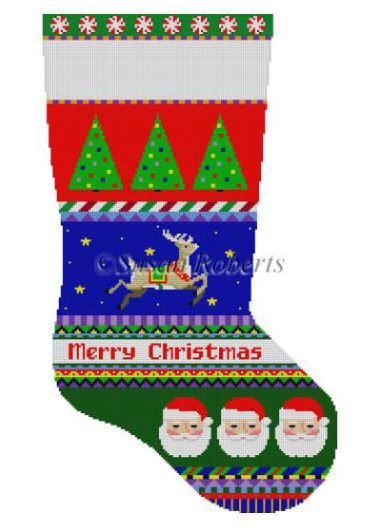 Bold Stripe Reindeer in Stars/Santa Face Stocking