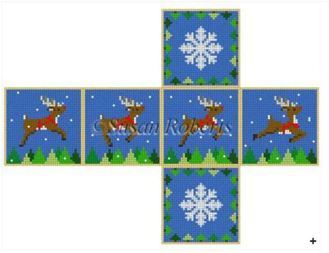 Cube Ornament - Flying Reindeer