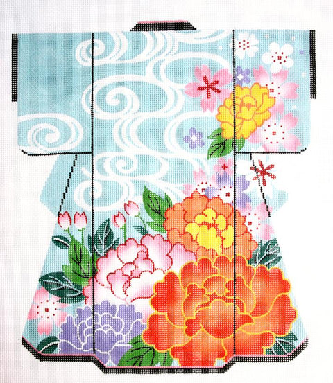 Warm Flowers on Blue Kimono